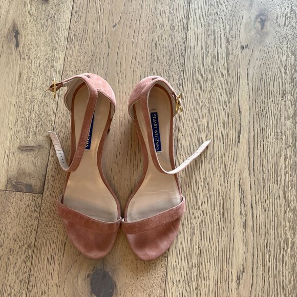 Stuart Weitzman Suede Kitten Block Heel Sandals in Desert Rose - Size 7 - Picture 6 of 9